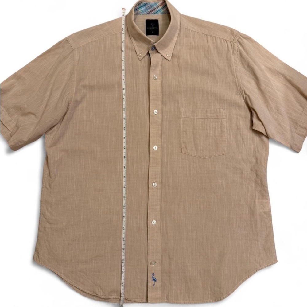 TailorByrd Beige Cotton Short Sleeve Button Down Shirt | Summer Golf Preppy - Picture 5 of 9